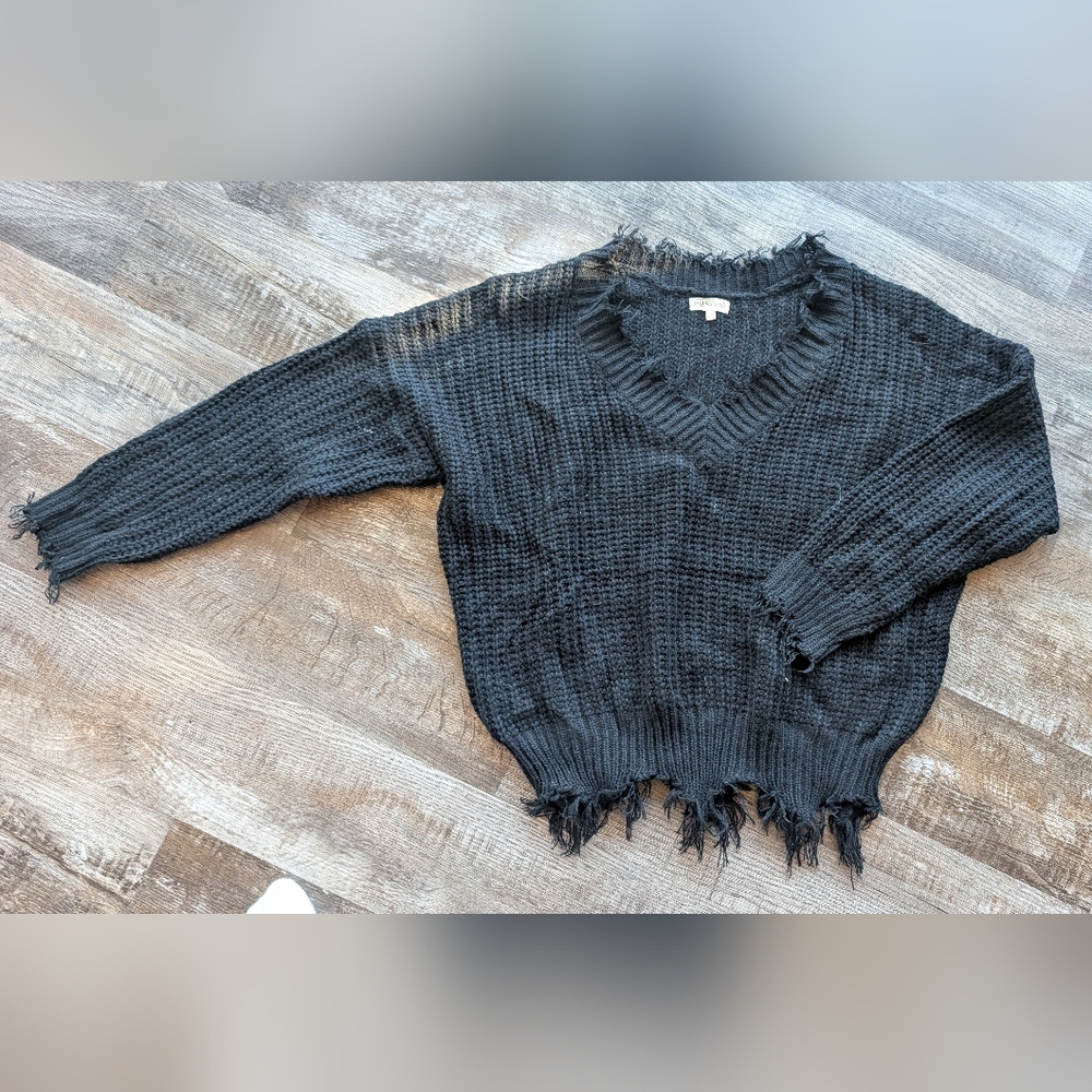 Fringed Black Sweater